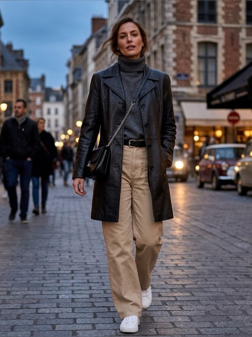 FRENCHI Lambskin Black Leather Trench - Size L